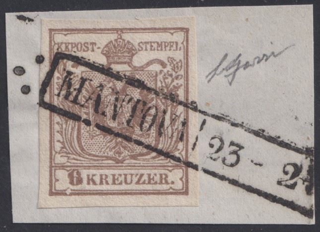 Gazzi, Lombardo-Veneto — 1850, 9kr in uso a Mantova, su piccolo frammento