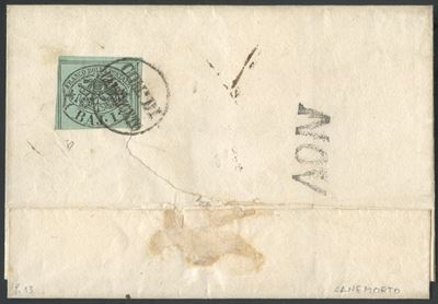 Enzo Diena, Canemorto per Rieti (1852), busta con affrancatura 1b verde azzurro n. 2a