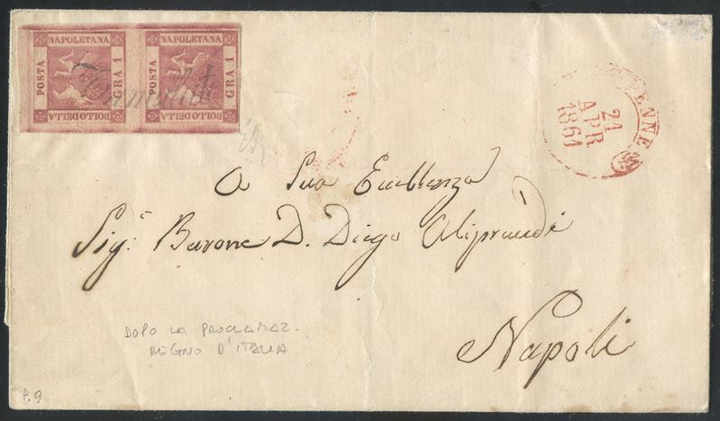 Emilio Diena, Napoli - Svolazzi (busta da Penn affrancata 1 g carminio scuro, coppia n. 4c)