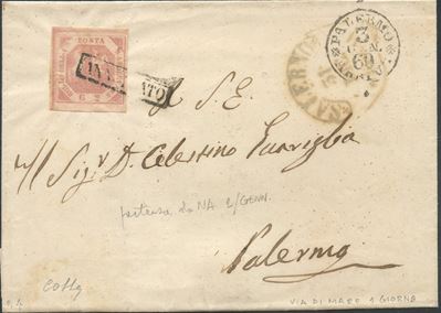 Francobollo e affrancatura postale, Busta Salerno–Palermo (03.01.1860)