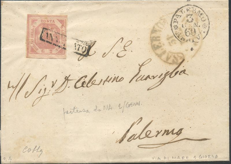 Francobollo e affrancatura postale, Busta Salerno–Palermo (03.01.1860)