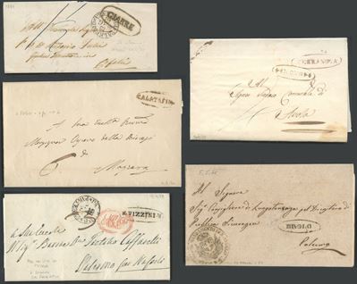 Collezione epistolare, Sicilia – Storia postale, cinque lettere non affrancate (1859)