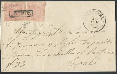 Sorani, Napoli – Storia postale (busta da Altamura per Napoli, affrancatura da 6 grana, 20.11.185...