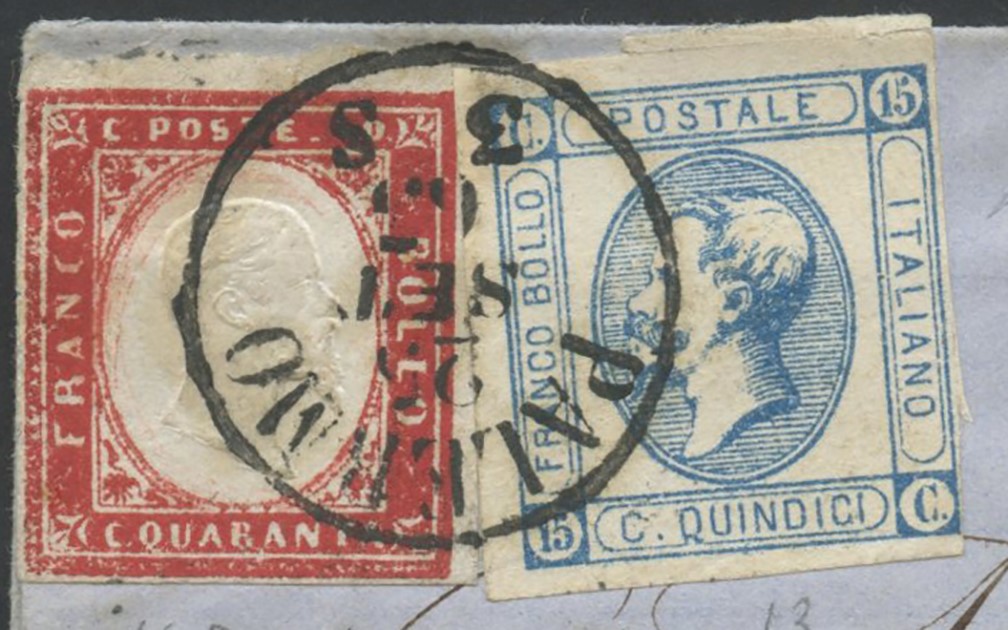 Affrancature miste, 25 settembre 1862, Palermo–Trieste (55 cent.), con francobollo 40 cent. carmi...
