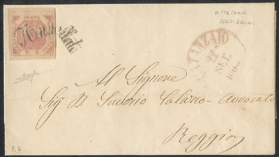 Svolazzi, Napoli – Busta postale da Catanzaro per Reggio affrancata con 2 gr rosa chiaro (7b)