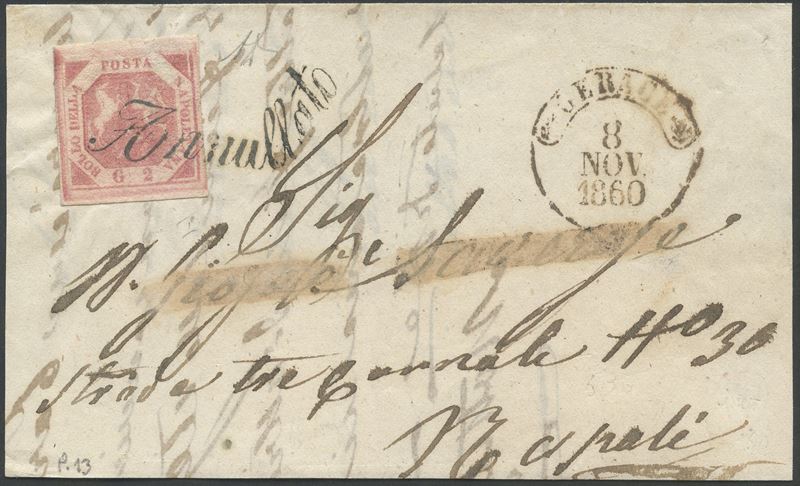 Alberto Diena, Napoli – Svolazzi (lettera del 08.11.1860 da Gerace per Napoli)
