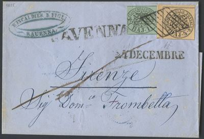 Alberto Diena, Pontificio – Storia postale: busta da Ravenna per Firenze, 1855