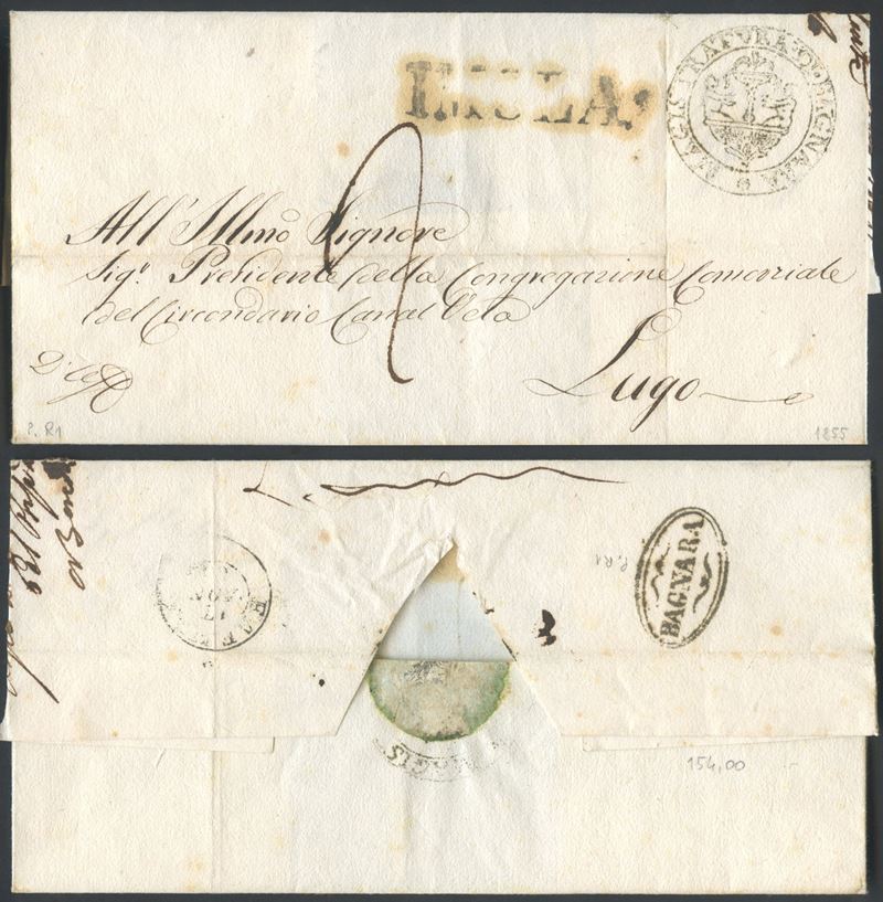 Prefilateliche pontificie, lettera viaggiata Bagnara per Lugo (1855)