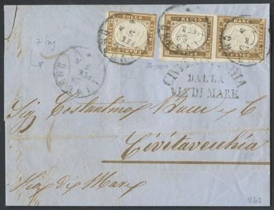 Sardegna, Storia postale — Busta Livorno per Civitavecchia, 28 febbraio 1862
