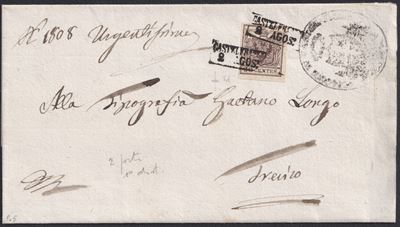 Lombardo-Veneto, busta postale da Castelfranco per Treviso con affrancatura 30 cent., francobollo...