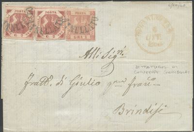 Napoli - Svolazzi, 4 ottobre 1860, lettera da Barletta per Brindisi con affrancatura in valori da...