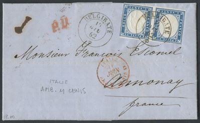 Datata 17 luglio 1862, Lettera postale dalla località di Belgirate per la Francia (affrancatura c...