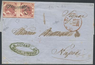 Enzo Diena, Raybaudi, Napoli – Svolazzi. Lettera datata 13.02.1861 affrancata con coppia da 2 gr ...