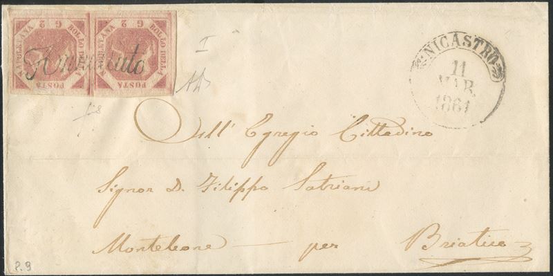 Alberto Diena, Napoli - Svolazzi (busta viaggiata affrancata 2 gr rosa carminio)