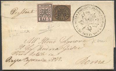 Francobolli Pontificio, 11 luglio 1862 - Lettera da Albano a Roma con affrancatura 3b e 5b
