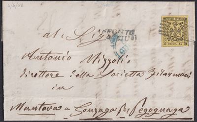 Francobollo, Affrancatura postale Reggio Emilia per Pegognaga, 4 giugno 1858