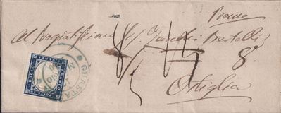 Sardegna, Storia postale: lettera del 17.05.1860 da Guestalla per Orteglia, affrancata con 20 cen...