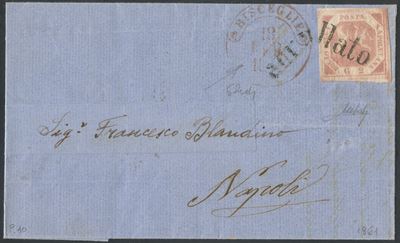 Sconosciuto, Napoli – Svolazzi: lettera da Bisceglie per Napoli del 18.02.1861 con affrancatura 2...