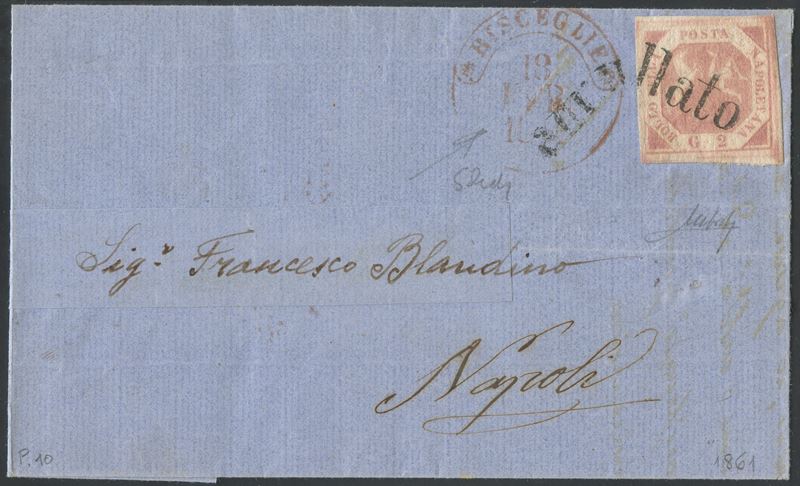 Sconosciuto, Napoli – Svolazzi: lettera da Bisceglie per Napoli del 18.02.1861 con affrancatura 2...