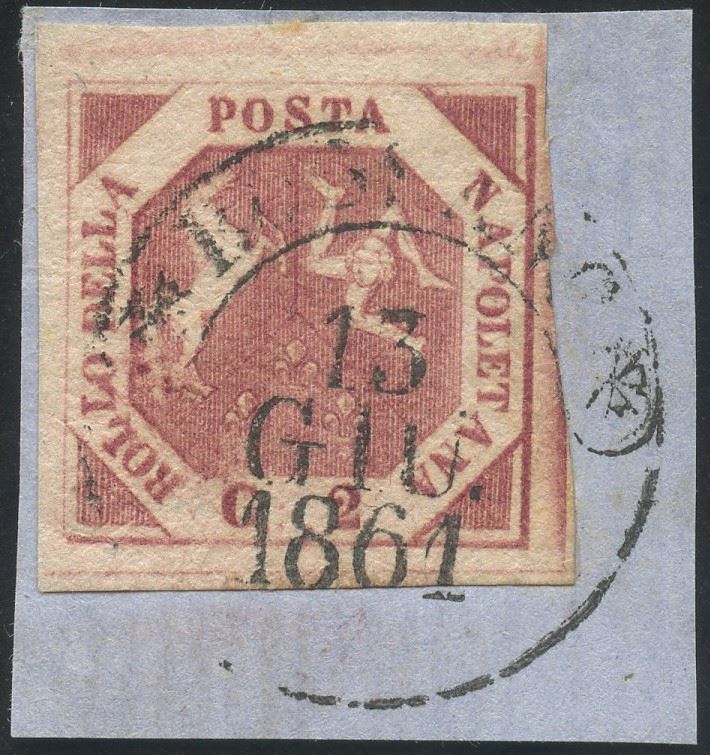 Regno di Napoli, 13.06.1861 – 2 gr. carminio, annullato con cerchio di Rossano (n. 7d)