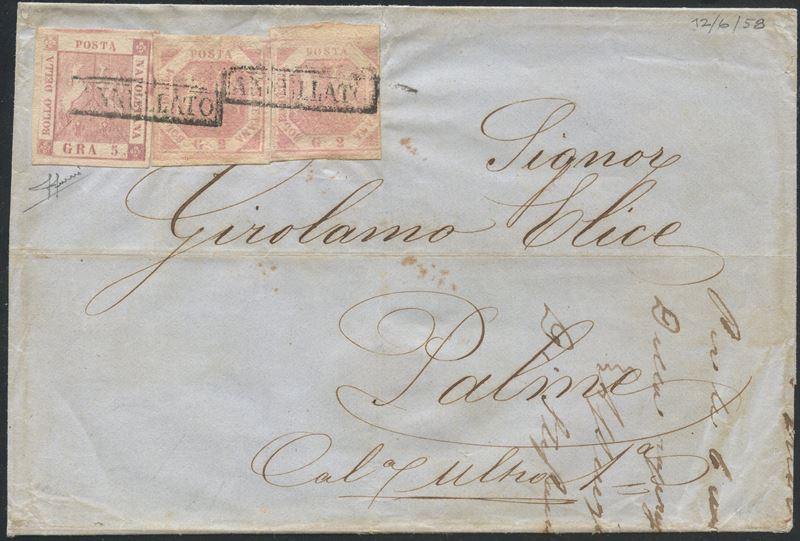 Francobolli postali, Busta Napoli–Palma Campania (12/06/1858)