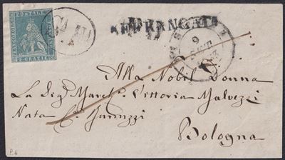 Francobollo, Toscana — Strade ferrate: fronte da Pistoia per Bologna, 1853