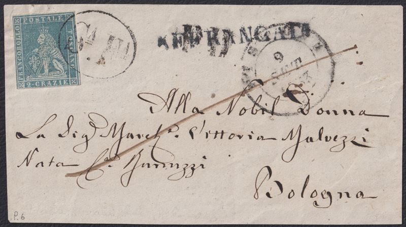 Francobollo, Toscana — Strade ferrate: fronte da Pistoia per Bologna, 1853