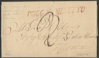 Pontificio, Storia postale: lettera con SI in rosso (10.11.1860) Poggio Mirteto–Roma