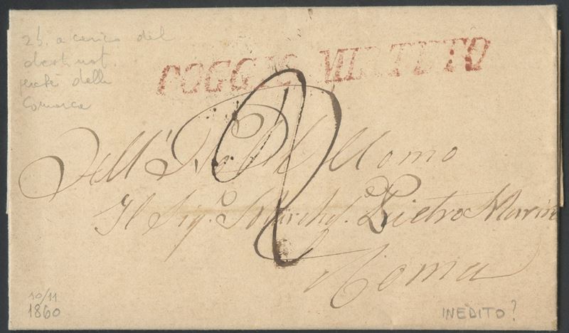 Pontificio, Storia postale: lettera con SI in rosso (10.11.1860) Poggio Mirteto–Roma