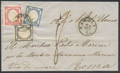 Affrancatura tricolore per Roma, lettera da Napoli (09.01.1862)