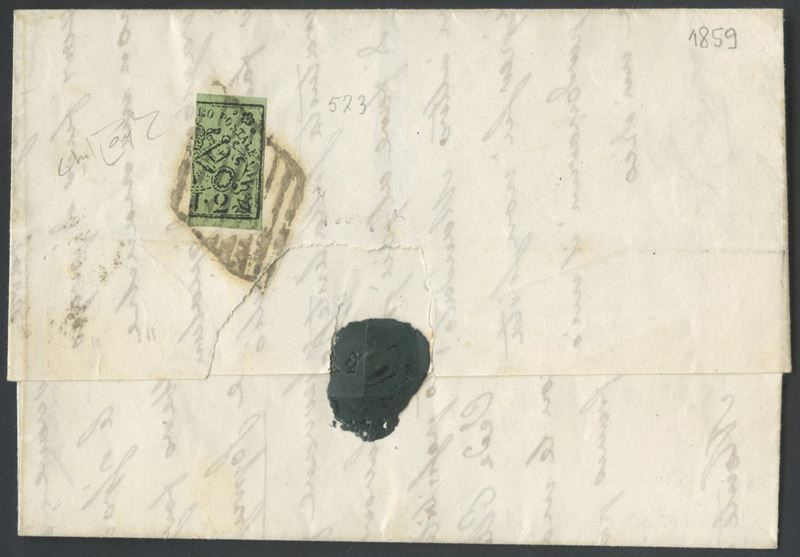 Francobollo pontificio, 16.09.1859 - Lettera da Montecastelli per Perugia con affrancatura da 1 b...