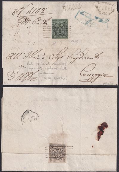 Alberto Diena, Modena – Storia Postale: lettera raccomandata (Carpi, 1858) con affrancatura 5 cen...