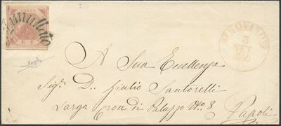 Bovino, Napoli - Svolazzi (03.09.1860) busta affrancata con 2 gr. rosa chiaro annullato