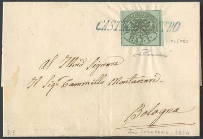 Vaccari per esteso (11.12.1854) - Lettera postale da Castel S. Pietro a Bologna con affrancatura ...