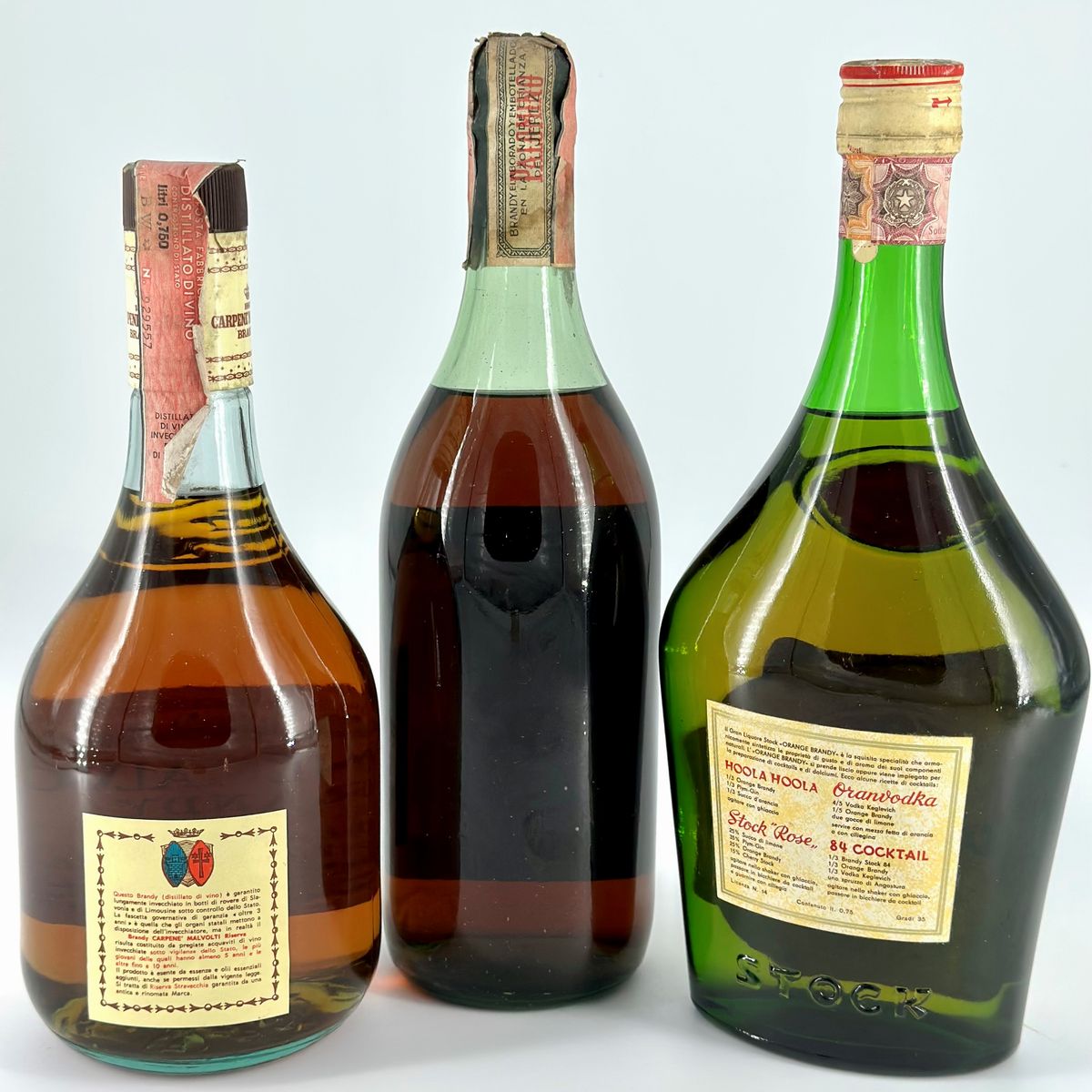 Carpene Malvolti Brandy, Stock Orange Brandy, Fabuloso Brandy Palomino e Vergana Jerez
