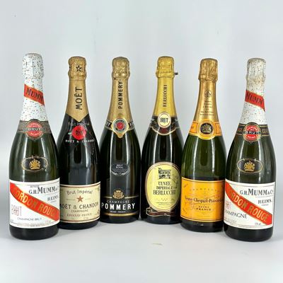 Pommery Brut Royale, Cordon Rouge Munn, Moët e Chandon Brut Imperial, Veuve Clicquot Nv, Berlucch...