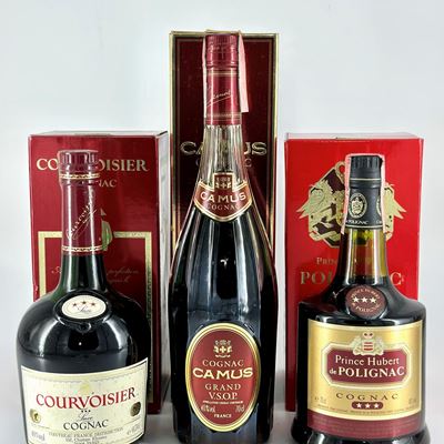 Courvoisier Trois Etoiles Luxe Cognac - Camus Grand V.s.o.p. Cognac - Prince Hubert De Polignac R...
