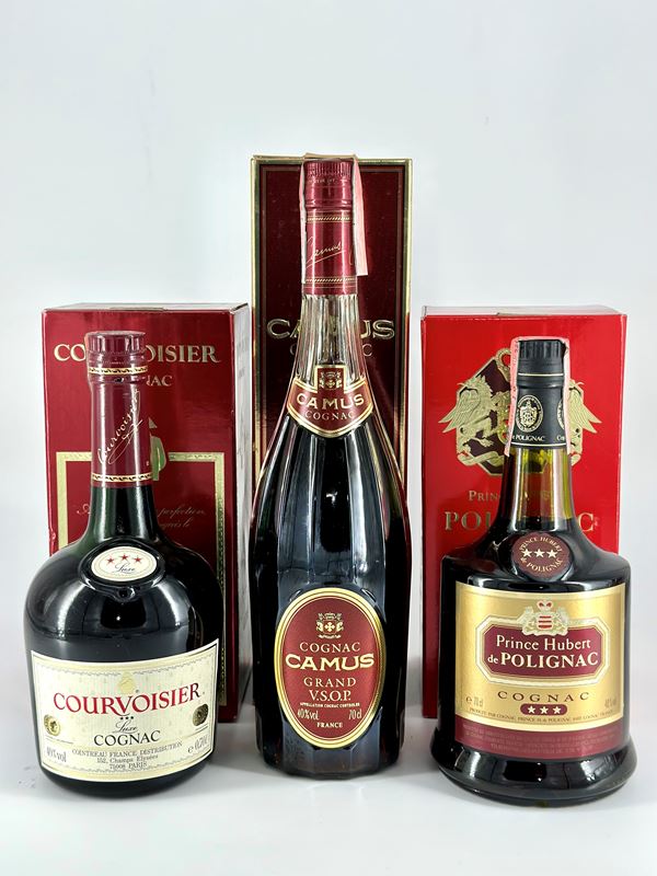 Courvoisier Trois Etoiles Luxe Cognac - Camus Grand V.S.O.P. Cognac - Prince Hubert de Polignac Royal X.O. Cognac