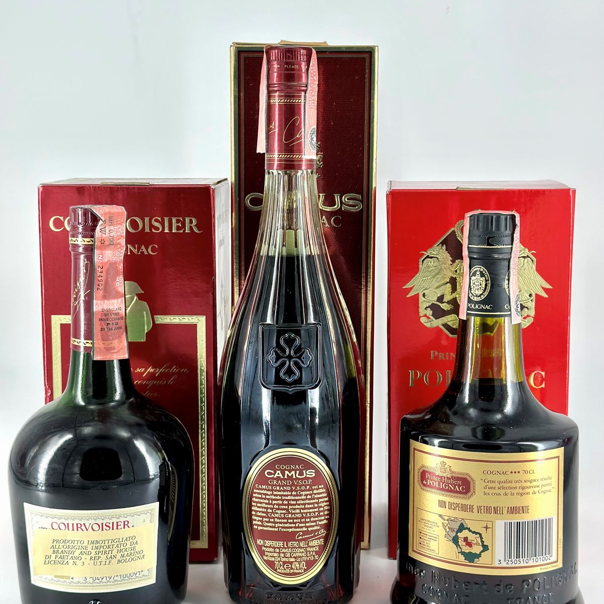 Courvoisier Trois Etoiles Luxe Cognac - Camus Grand V.s.o.p. Cognac - Prince Hubert De Polignac R...