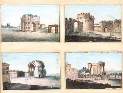 A) Arco di Giano; B) Mausoleo di Cecilia Metella; C) Tempio di Minerva Medica; D) Tempio della Si...