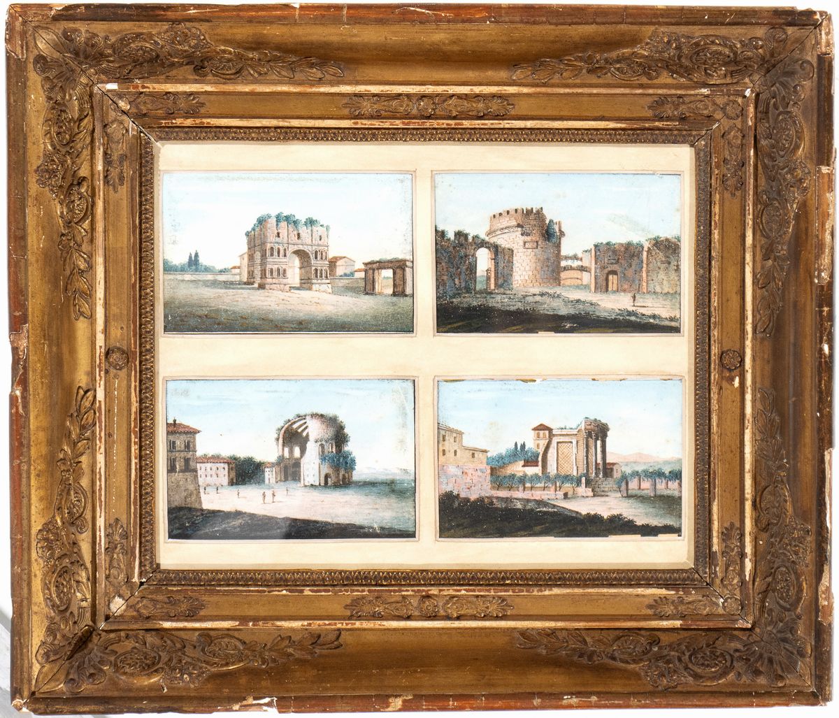 Artista Attivo a Roma, Fine XVIII - Inizio XIX Secolo - A) Arco di Giano; B) Mausoleo di Cecilia ...