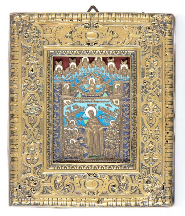 Russian bronze travel icon with frame
