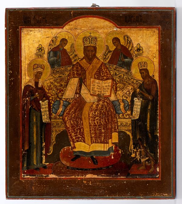 Icona russa raffigurante con Cristo in trono