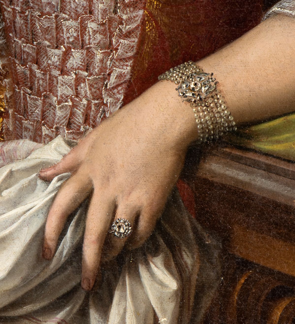 Sebastiano Ceccarini - Gentildonna con Gioielli, Orologio da Tasca e Rosa nella Mano Destra