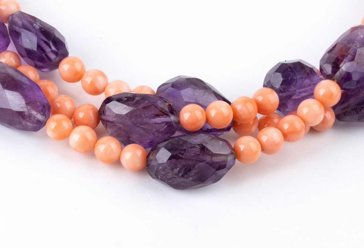 Collana in Corallo Rosa e Ametiste