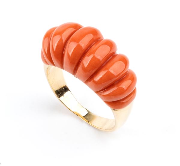 Cerasuolo coral gold band ring 