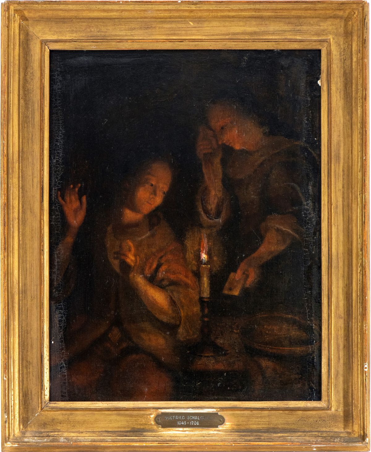 Godfried Schalcken - Interno a Lume di Candela con Due Figure Femminili