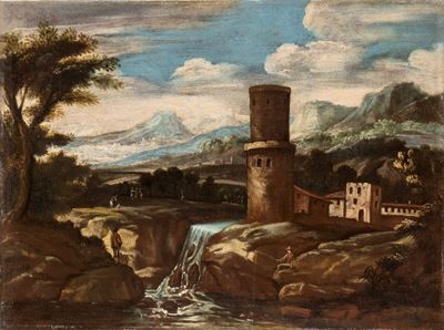 Paesaggio Fluviale con Pescatori