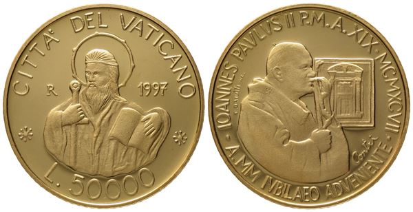 VATICANO. Giovanni Paolo II (1978-2005). 50.000 lire 1997. Au 917 (7,5 g; 23 mm)  - Auction Modern Coins - Bertolami Fine Art - Casa d'Aste