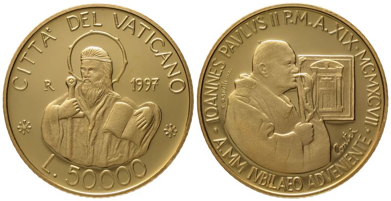 Vaticano. Giovanni Paolo II (1978-2005). 50.000 Lire 1997. Au 917 (7,5 G; 23 MM)